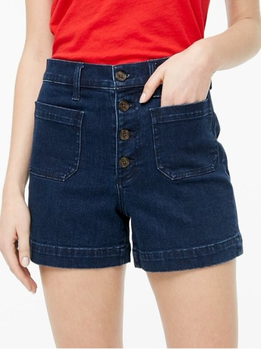 J. Crew High-Rise Button-Front Denim Shorts - Dark Blue Size 29